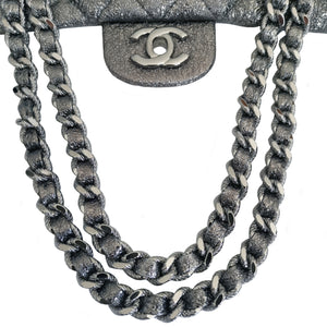 CHANEL DARK SILVER 07A LIMITED EDITION GLITTER CLASSIC DOUBLE FLAP BAG