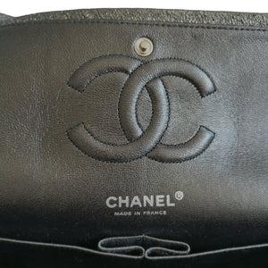 CHANEL DARK SILVER 07A LIMITED EDITION GLITTER CLASSIC DOUBLE FLAP BAG