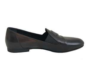 CHANEL BLACK LEATHER MOCASSINS LOAFERS (38.5)