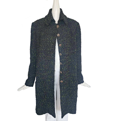 CHANEL NAVY 2018-2019 TWEED LONG COAT (Fr 48)