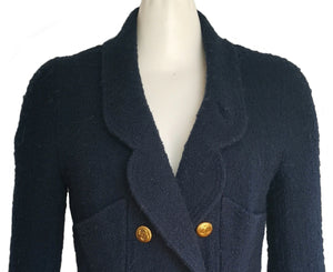 CHANEL NAVY 93C BOUCLE DOUBLE BREAST JACKET (36 Fr)