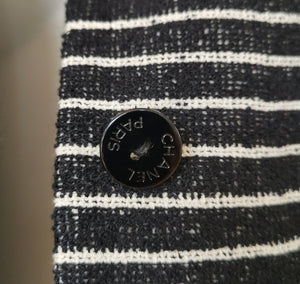 CHANEL Casual Lightweight White /Black Striped Cotton Camellia CC Sweater