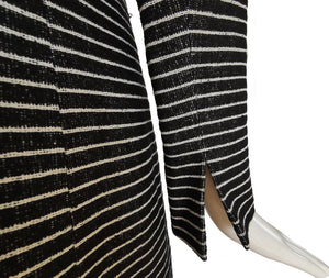 CHANEL Casual Lightweight White /Black Striped Cotton Camellia CC Sweater