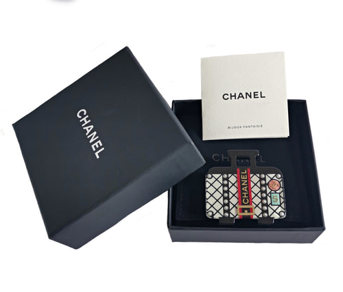CHANEL RESIN PEARL SUITCASE CC BROOCH