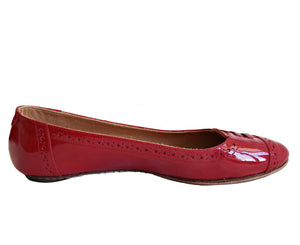 ROBERT CLERGERIE RED PATENT LEATHER BALLET PERFORATED BALLET FLAT SHOES (5)