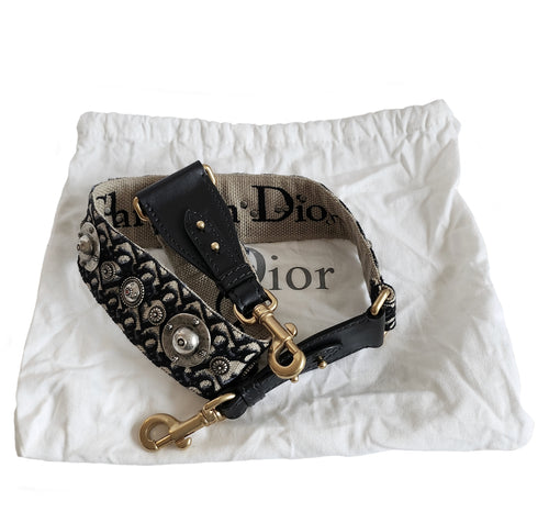 DIOR BLUE OBLIQUE EMBROIDERY SHOULDER STRAP WITH RING