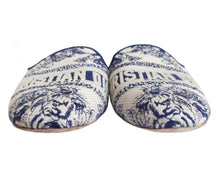 DIOR NAVY/BEIGE DIOR OFF TOILE DE JOUY EMBROIDERED FABRIC MULES (39)