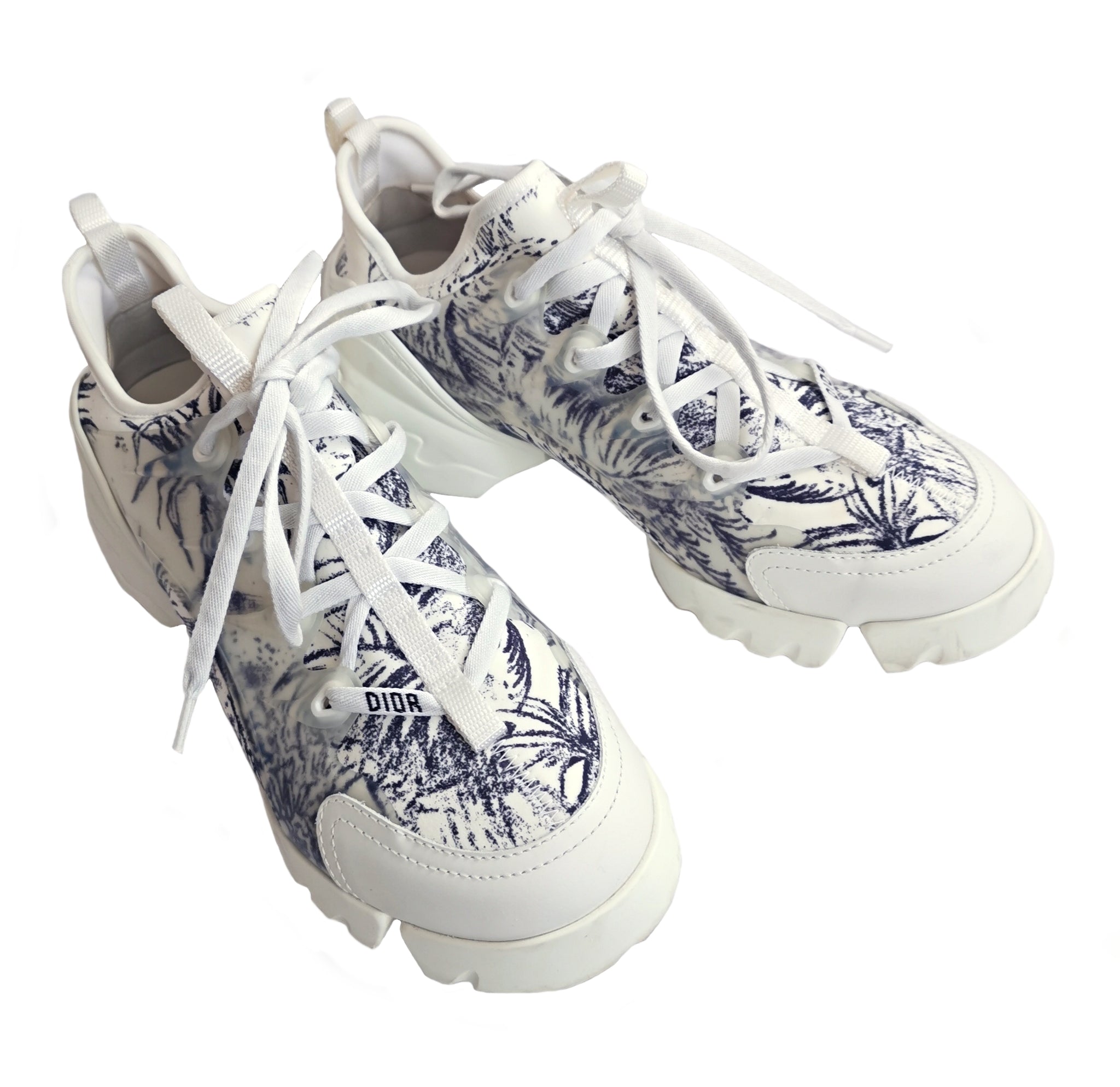 DIOR D-CONNECT WHITE AND NAVY BLUE TOILE DE JOUY PALMS PRINT