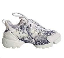 DIOR D-CONNECT WHITE AND NAVY BLUE TOILE DE JOUY PALMS PRINT SNEAKERS (38.5)