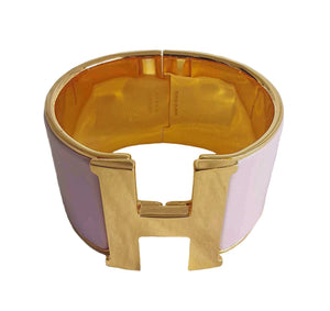 HERMES LIGHT PINK EXTRA WIDE CLIC CLAC PM GOLD PLATED H BRACELET