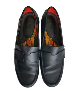 HERMES BLACK KENNEDY LEATHER LOAFERS (38)