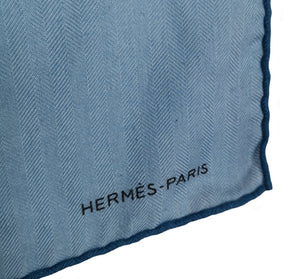 HERMES BLUE CASHMERE/SILK SYMMETRIC HORSE FACE 100 SCARF