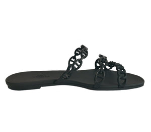 HERMES BLACK RUBBER CHAINE D’ANCRE RIVAGE SANDALS (37)