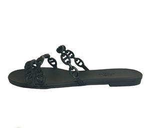 HERMES BLACK RUBBER CHAINE D’ANCRE RIVAGE SANDALS (37)