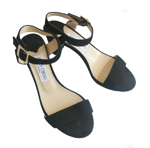 JIMMY CHOO BLACK SUEDE SANDALS (36.5)