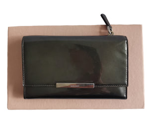 MIU MIU METALLIC TWO-FOLD PATENT LEATHER WALLET