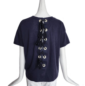 SACAI NAVY SHORT SLEEVES TEE WITH ROPE LACE BACK (2)