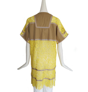 SACAI YELLOW/KHAKI EMBROIDERED LACE DRESS (2)